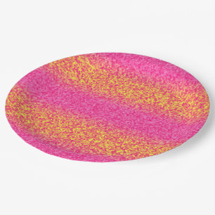 Glitzer Streifen, rosa-gelbe PAPIERTELLER