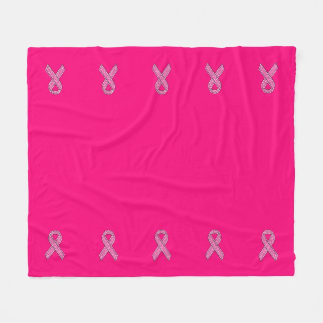 Glitzer Style Pink Ribbon Awareness Fuchsia Fleecedecke (Vorderseite (Horizontal))