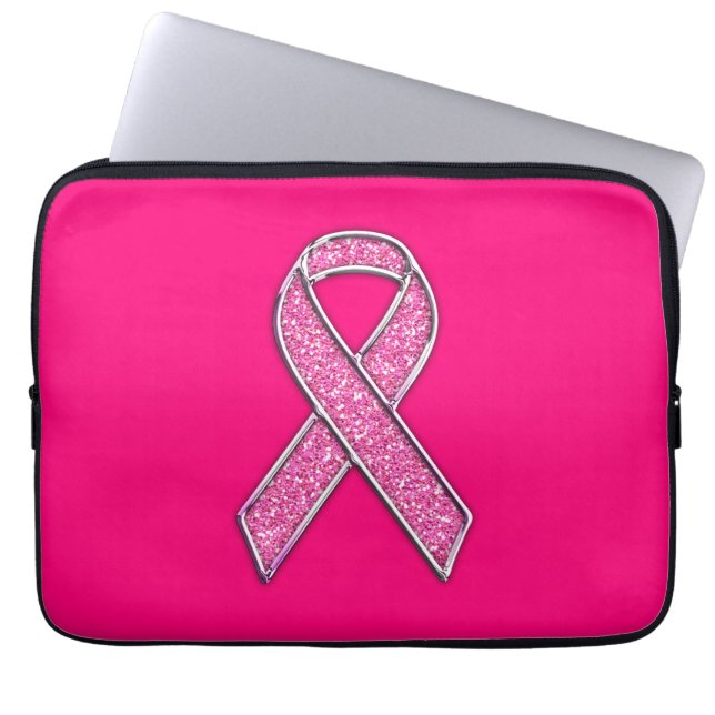 Glitzer Style Pink Ribbon Awareness Fuchsia Laptopschutzhülle (Vorderseite)