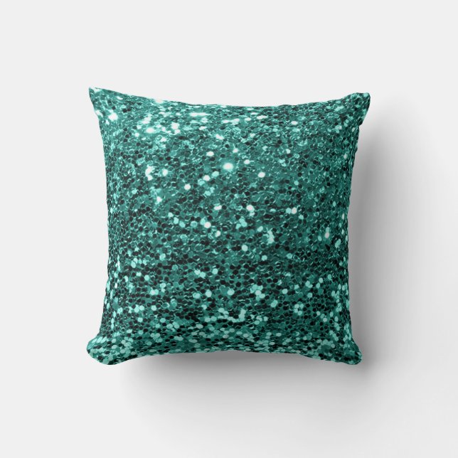 Glitzer Stylist Fashion Sequin Green Aquamarin Aqu Kissen (Vorderseite)
