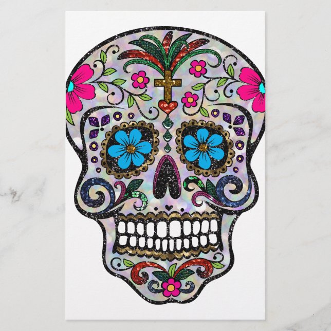 Glitzer Sugar Skull Briefpapier (Vorderseite)