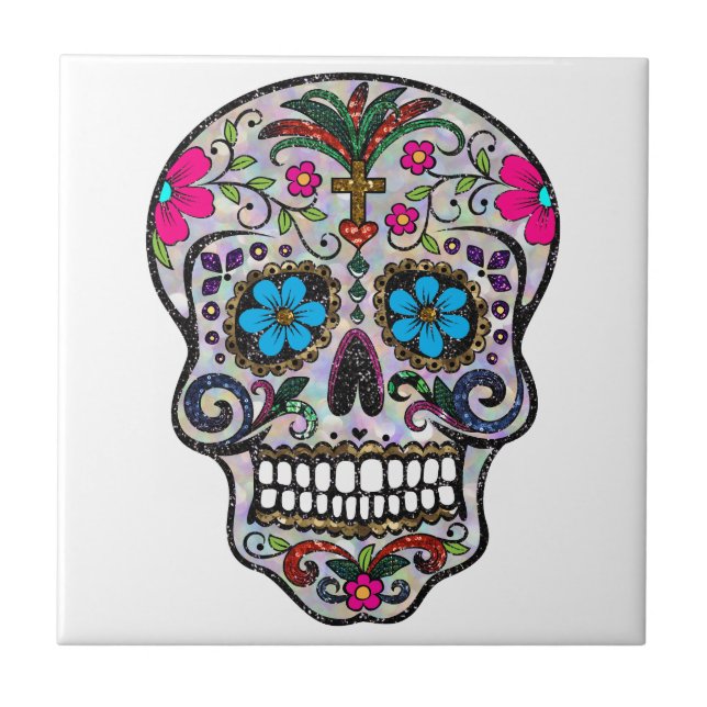 Glitzer Sugar Skull Fliese (Vorderseite)