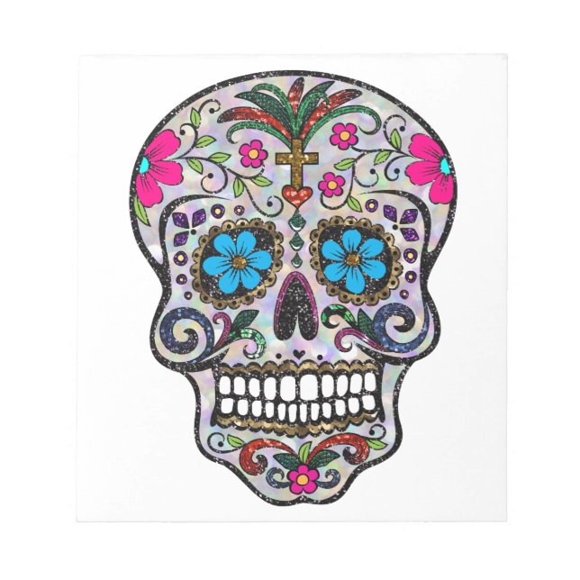 Glitzer Sugar Skull Notizblock (Vorderseite)