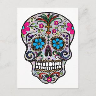 Glitzer Sugar Skull Postkarte