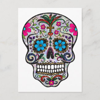 Glitzer Sugar Skull Postkarte