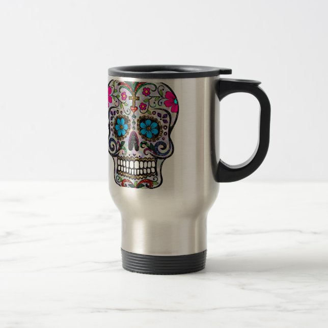 Glitzer Sugar Skull Reisebecher (Rechts)