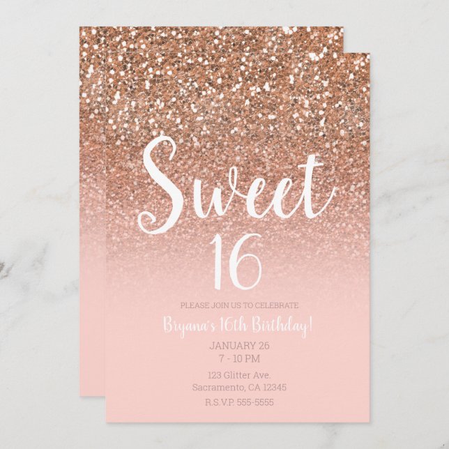 Glitzer Sweet 16 Einladung (Vorne/Hinten)