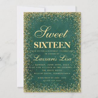 Glitzer Sweet 16 Green Watercolor Geburtstag Einladung