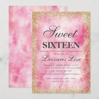 Glitzer Sweet 16 Rosa Aquarell Geburtstag Einladung