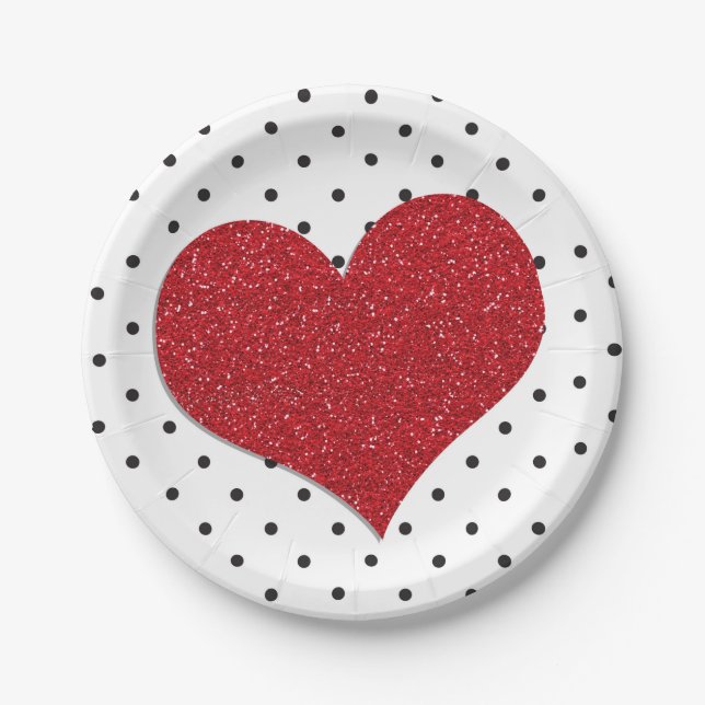 Glitzer Sweetheart Valentines Dots Geburtstag Pappteller (Vorderseite)