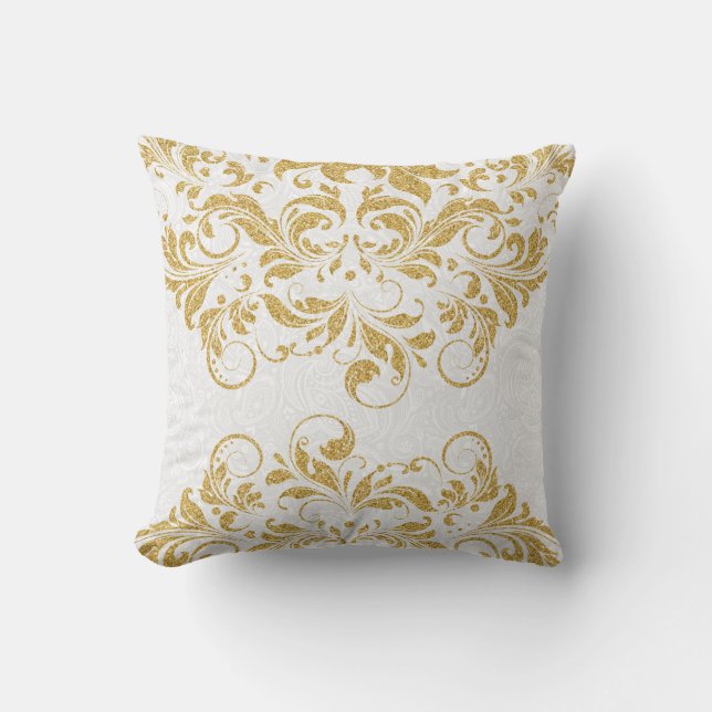 Glitzer-Textur aus Gold-Floral-Spitzen Kissen (Vorderseite)