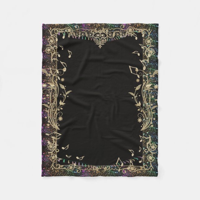 Glitzer trimmte GoldMusiknoten-Entwurfs-Decke Fleecedecke (Vorderseite)