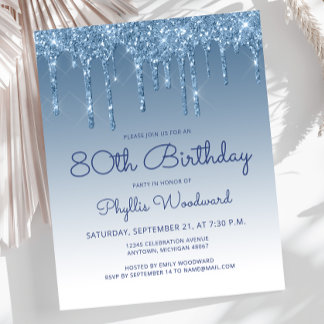 Glitzer Tropfen Blue Birthday Party Einladung