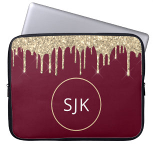Glitzer Tropfen Burgund Gold Girl Mit Monogramm Laptopschutzhülle