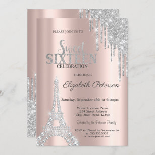 Glitzer-Tropfen, Diamonds Eiffelturm Sweet 16 Einladung