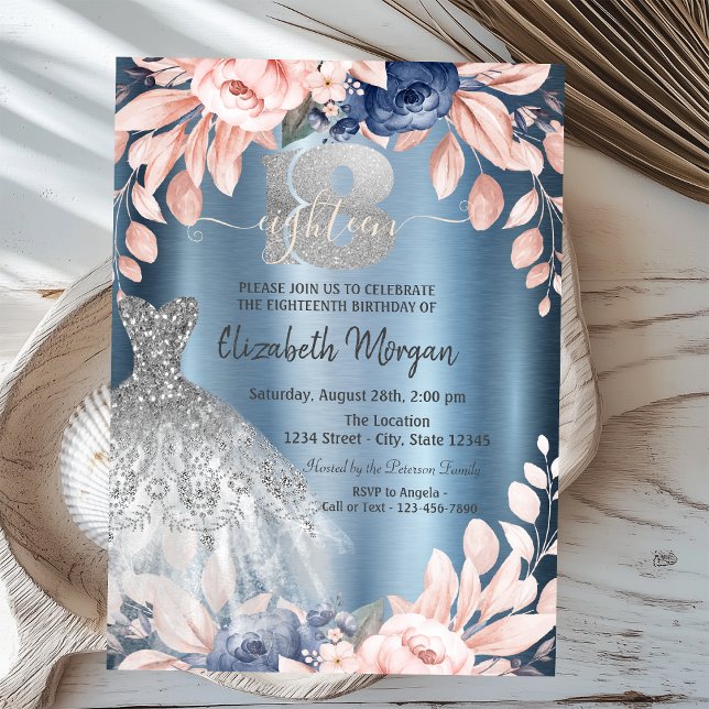 Glitzer Tropfen Dress Blume Blue Metallic 18. Einladung (Von Creator hochgeladen)