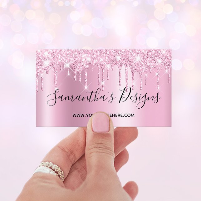 Glitzer-Tropfen für helle Mauve Visitenkarte (Pale Mauve Pink Glitter Drips Ombre Online Store Business Card)