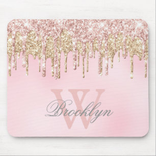 Glitzer Tropfen Girush Rosa Rose Gold Monogramm Mousepad