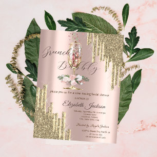 Glitzer Tropfen, Glas, Brunch & Champagner Jungges Einladung