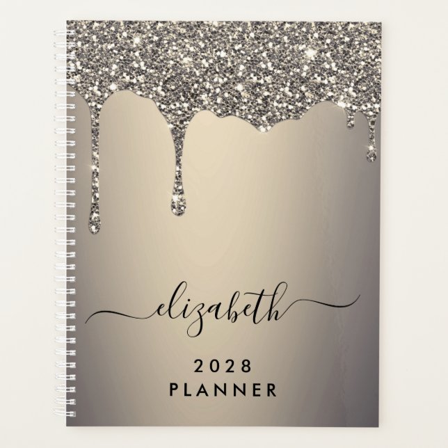 Glitzer Tropfen Gold Mit Monogramm Planer (Vorderseite)