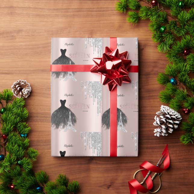 Glitzer Tropfen, Kleid, Eiffelturm Süß 16 Geschenkpapier (Feiertagsgeschenk)