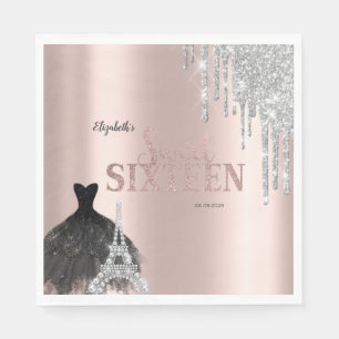 Glitzer Tropfen, Kleid, Eiffelturm Süß 16 Serviette