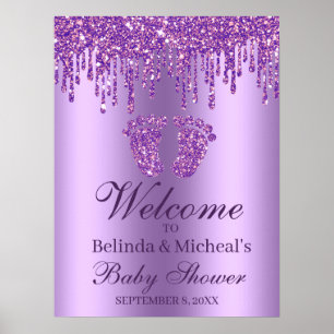 Glitzer Tropfen Lila Feet Babydusche Begrüßungszei Poster