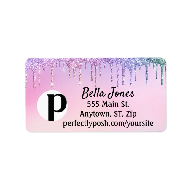 Glitzer Tropfen Pastel Perfect Posh Address Label Adressaufkleber (Vorne)