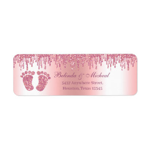Glitzer Tropfen Pink Baby Feet Babydusche Anschrif