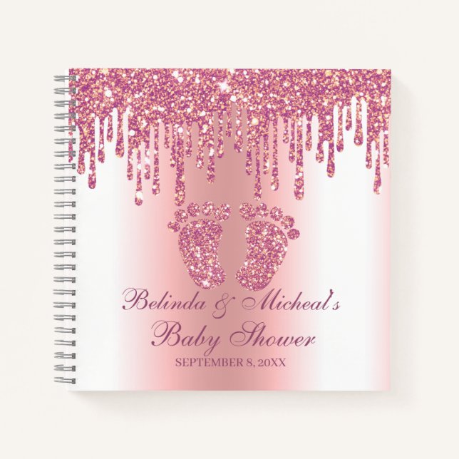 Glitzer Tropfen Pink Feet Baby Showbook Notizbuch (Vorderseite)