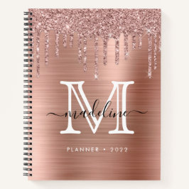 Glitzer-Tropfen Pinselmetall-Rose-Gold-Monogramm Notizbuch