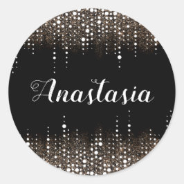 Glitzer tropfen Rain Golden Sequins Sparkle Schwar Runder Aufkleber