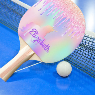 Glitzer Tropfen Regenbogen unicorn rosa Name Tischtennis Schläger