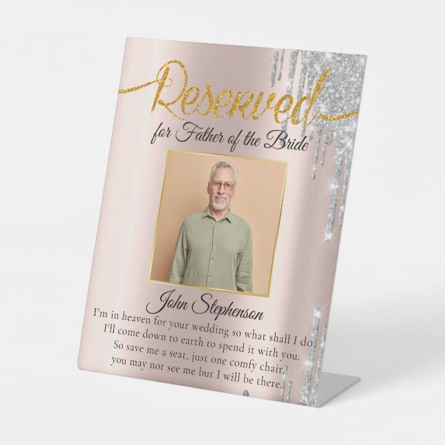 Glitzer-Tropfen Rettete ein Foto für Hochzeiten Sockelschild (Vorderseite)