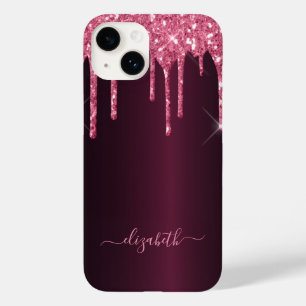 Glitzer Tropfen rosa lila Gürtelschrift Case-Mate iPhone 14 Hülle