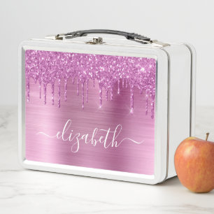 Glitzer Tropfen Rosa Personalisiert Metall Brotdose