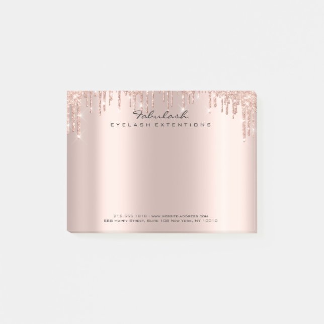 Glitzer Tropfen Rosa Rose Gold Name Adress Funkeln Post-it Klebezettel (Vorderseite)