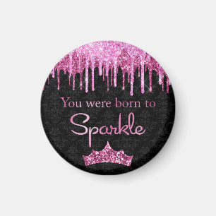 Glitzer Tropfen Rosa Schwarz Born to Sparkle Luxus Magnet