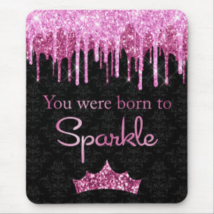 Glitzer Tropfen Rosa Schwarz Born to Sparkle Mousepad