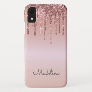 Glitzer Tropfen Rose Blush Pink Black Script Name Case-Mate iPhone Hülle