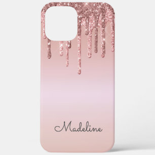 Glitzer Tropfen Rose Blush Pink Black Script Name Case-Mate iPhone Hülle