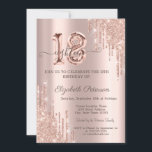 Glitzer Tropfen Rose Gold Ballon 18. Geburtstag Einladung<br><div class="desc">Moderne,  schicke und glamouröse mit Glitzer-Tropfen auf einem goldenen Hintergrund der Rose.</div>