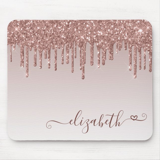 Glitzer Tropfen Rose Gold Elegante Herzschrift Nam Mousepad (Vorne)