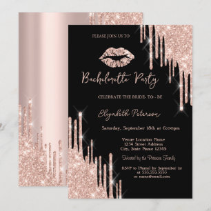 Glitzer Tropfen Rose Gold Lippen Schwarz Einladung