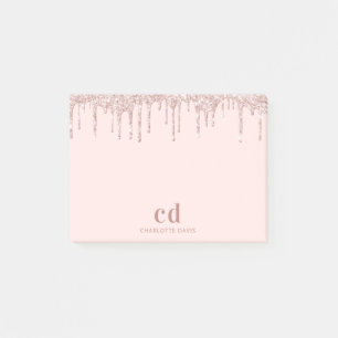 Glitzer Tropfen Rose Gold Rosa Glam Monogramm Post-it Klebezettel