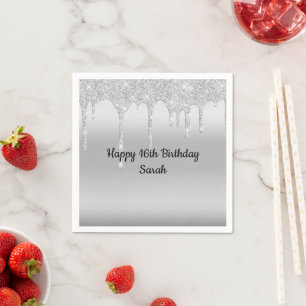 Glitzer-Tropfen Silber Personalisierter Geburtstag Serviette