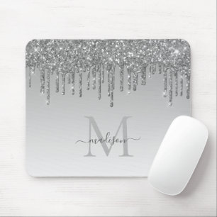Glitzer Tropfen Silver Gray Sparkle Monogram Elega Mousepad