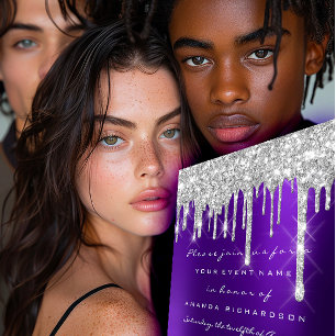 Glitzer Tropfen Silver Lila Bridal Sweet 16. Einladung