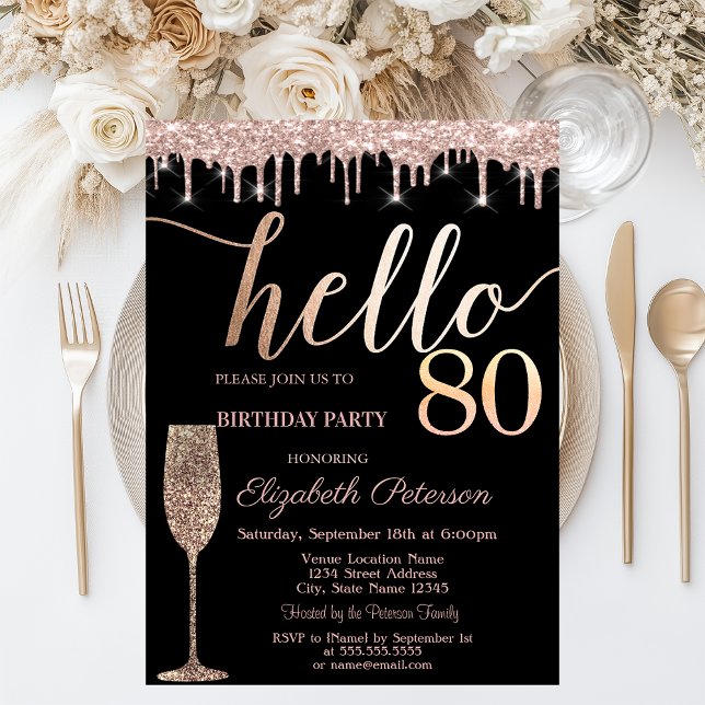 Glitzer Tropfen, Weinglas 80. Geburtstagsparty Einladung (Von Creator hochgeladen)