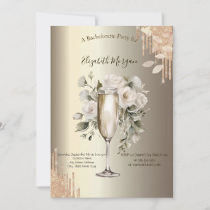 Glitzer Tropfens Floral Glass Champagne Bacheloret Einladung